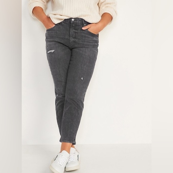 Denim - High-Waisted O.G. Straight Ripped Black Ankle Jeans for Women